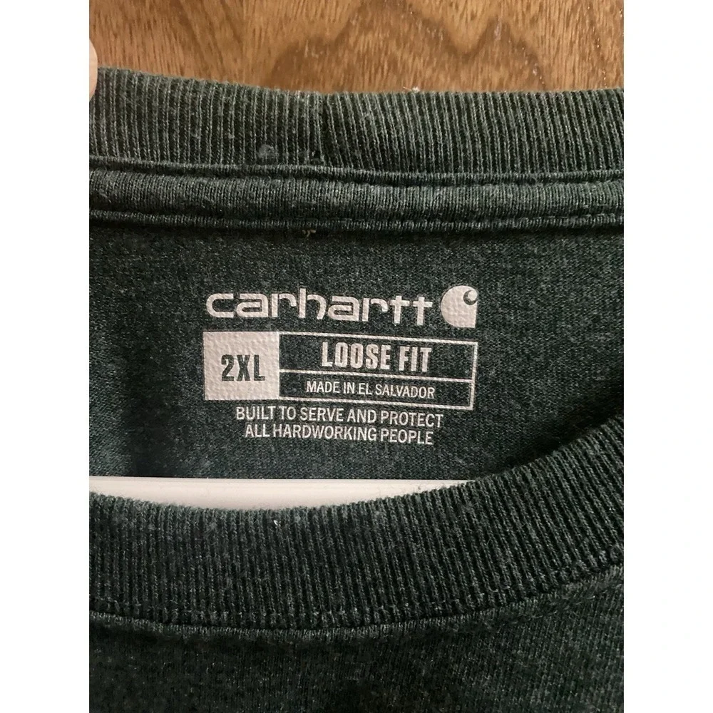 Carhartt Long Sleeve Work Shirt Mens Loose Fit Green Long Sleeve Pocket Sz 2XL